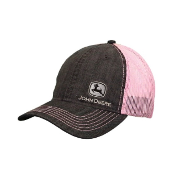 John Deere Women’s Chambray Charcoal and Pink Trucker Hat - Picture 1 of 5